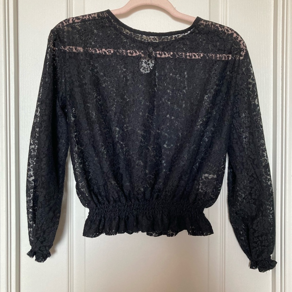 Vintage Sheer Black Floral Lace Blouse